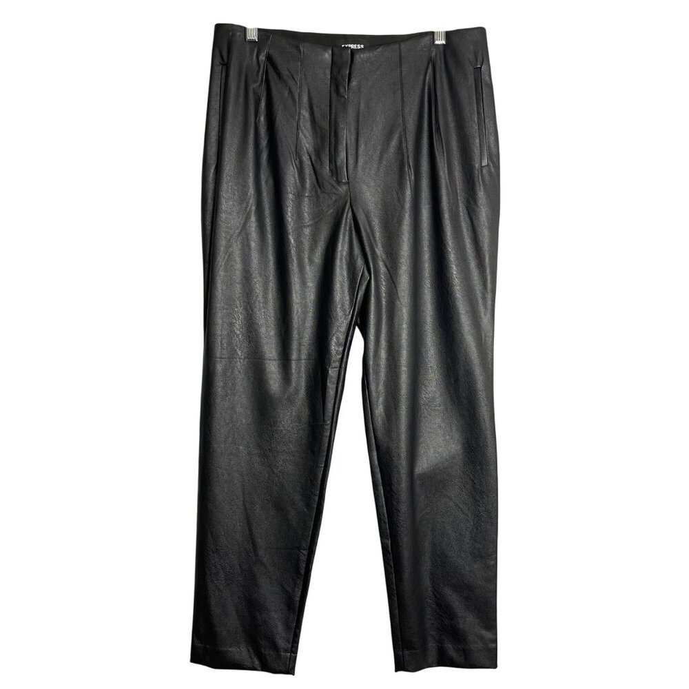 New Express Pants Black‎ Womens 12 High Waisted Faux Leather Pleated Vegan